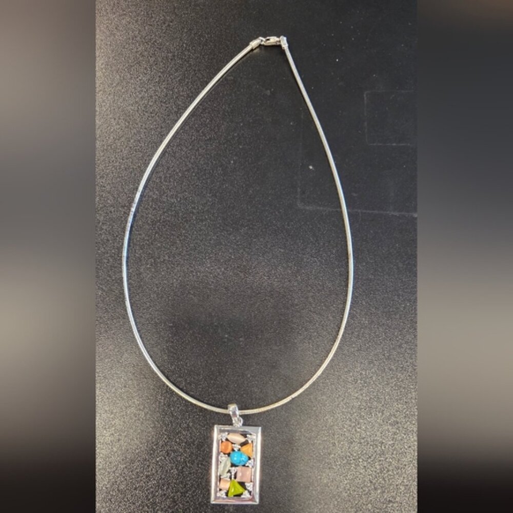 Multicolor Geometric Silver Pendant - Picture 2 of 5